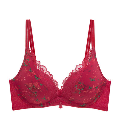 RED TRIUMPH FEIFEI RUAN COLLABORATION WIREFREE PUSH UP DEEP V BRA