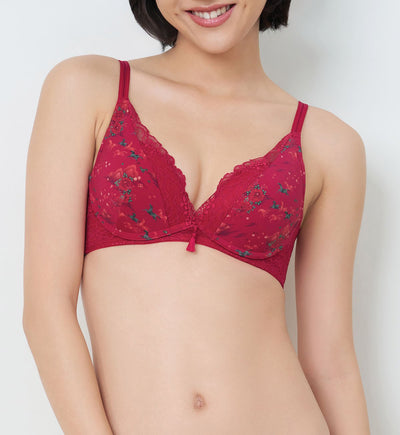 RED TRIUMPH FEIFEI RUAN COLLABORATION WIREFREE PUSH UP DEEP V BRA